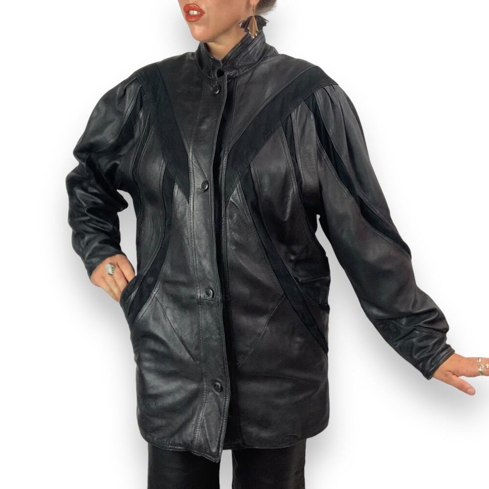 ❌SOLD❌Vintage MILAN LEATHERWEAR long black leather and suede jacket - Picture 8 of 13